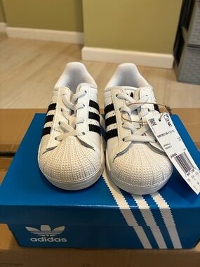 Adidas Kids' White & Black Superstar Sneakers with Side Strap